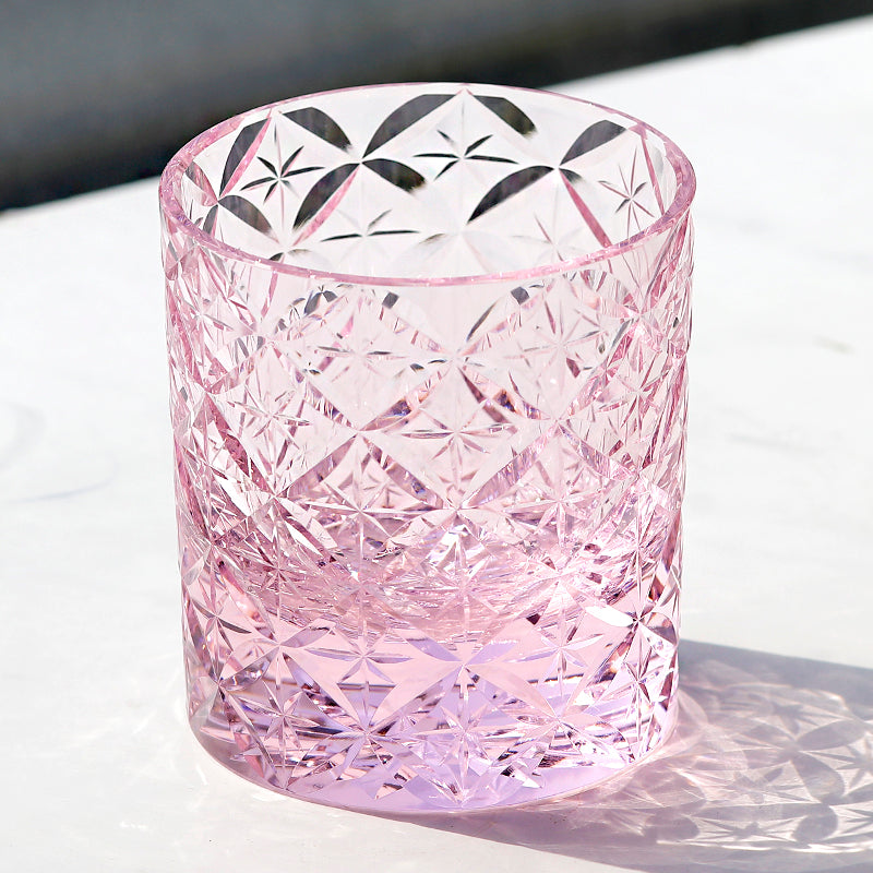 JP-090 Handcrafts Japanese Style K9 Pink Crystal Glass Whiskey Tumbler With Gift Box Edo Kiriko Asterism Patterns