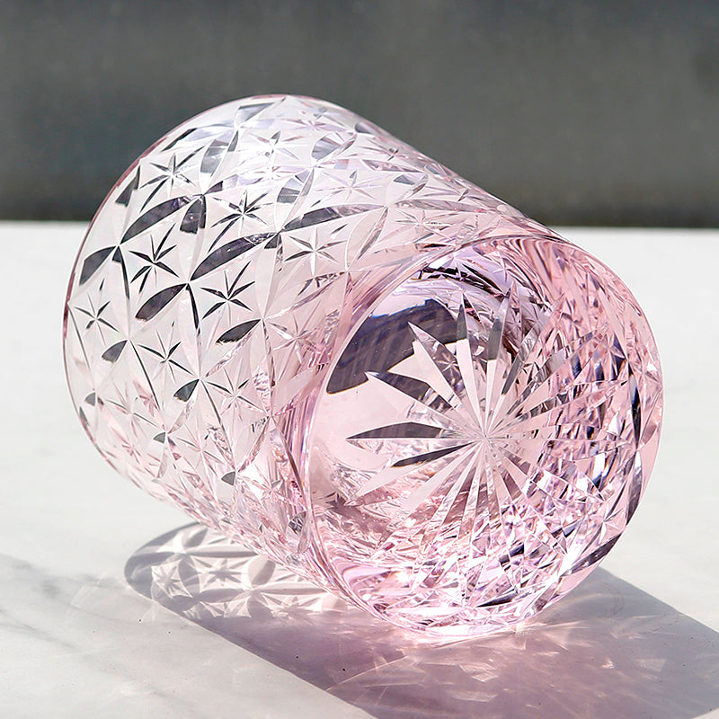JP-090 Handcrafts Japanese Style K9 Pink Crystal Glass Whiskey Tumbler With Gift Box Edo Kiriko Asterism Patterns