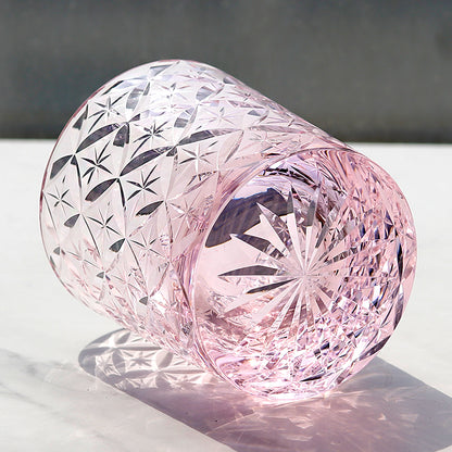JP-090 Handcrafts Japanese Style K9 Pink Crystal Glass Whiskey Tumbler With Gift Box Edo Kiriko Asterism Patterns