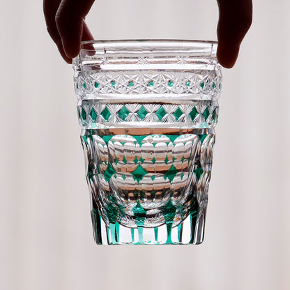 JP-137  280 ml Hand Cut To Clear Green Crystal Glass Highball Tumblers For Cocktail Whiskey Iced Coffee Cold Drinking