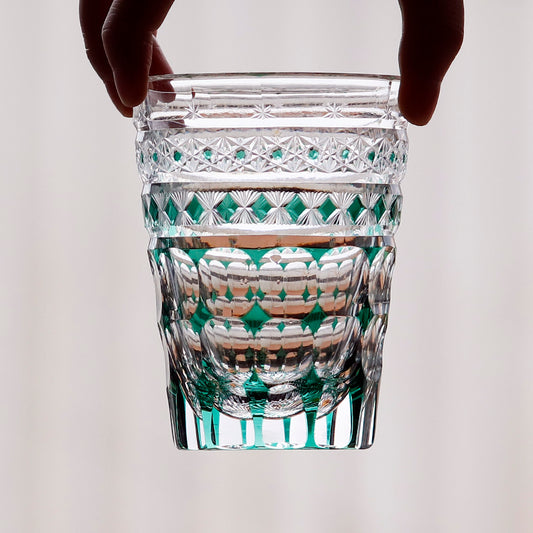 JP-137  280 ml Hand Cut To Clear Green Crystal Glass Highball Tumblers For Cocktail Whiskey Iced Coffee Cold Drinking
