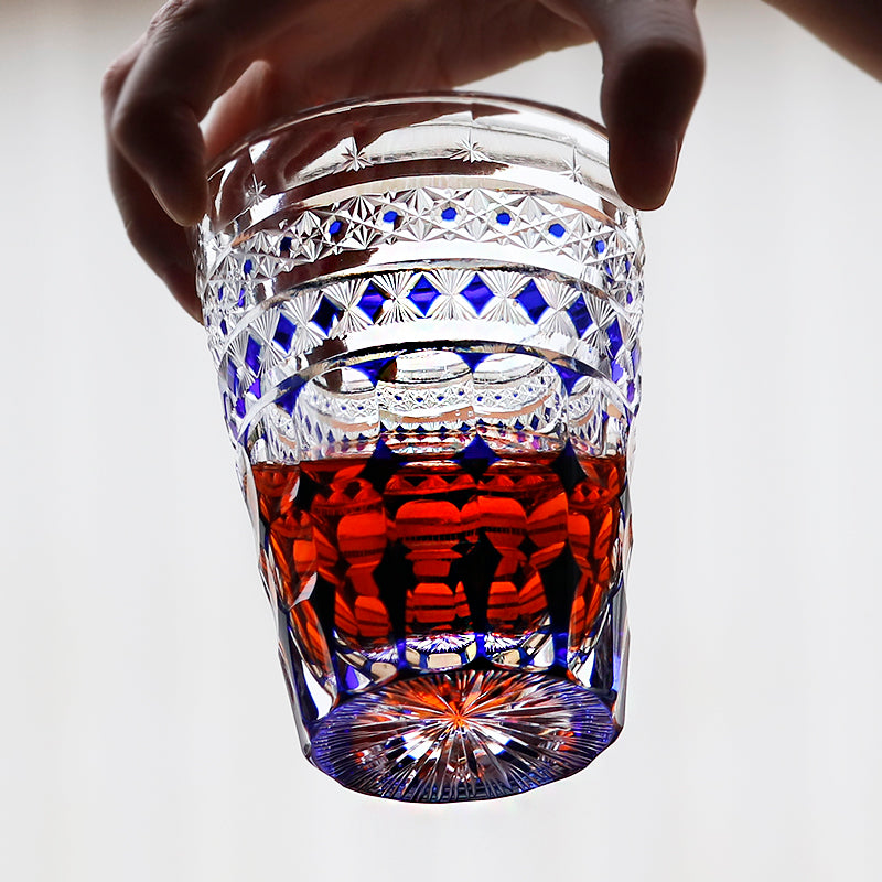 JP-137  280 ml Hand Cut To Clear Blue Crystal Glass Highball Tumblers For Cocktail Whiskey Iced Coffee Cold Drinking