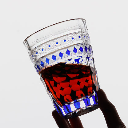 JP-137  280 ml Hand Cut To Clear Blue Crystal Glass Highball Tumblers For Cocktail Whiskey Iced Coffee Cold Drinking