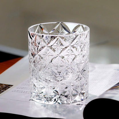 JP-090 Japanese Style K9 Clear Crystal Glass Whiskey Tumbler Edo Kiriko‘s Circle Mesh Pattern With Gift Box