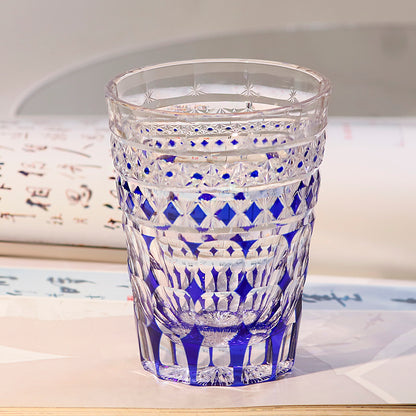 JP-137  280 ml Hand Cut To Clear Blue Crystal Glass Highball Tumblers For Cocktail Whiskey Iced Coffee Cold Drinking