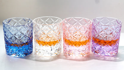 JP-090 7 oz Handcrafts Japanese Style Purple K9 Whiskey Glass Edo Kiriko's Circle Mesh In Gift Box