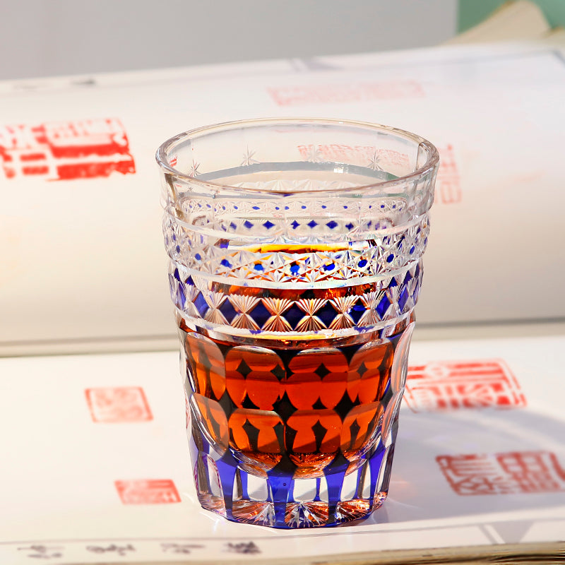 JP-137  280 ml Hand Cut To Clear Blue Crystal Glass Highball Tumblers For Cocktail Whiskey Iced Coffee Cold Drinking