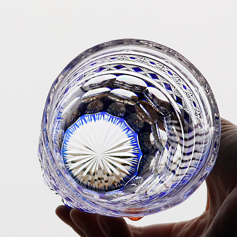 JP-137  280 ml Hand Cut To Clear Blue Crystal Glass Highball Tumblers For Cocktail Whiskey Iced Coffee Cold Drinking