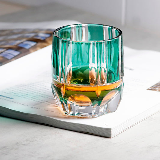 JP-058-3 250ml Roundish Hand Cut To Clear Green Cased Glass Whiskey Glass Tumblers Edo Kiriko Bamboo Stem Series Whiskey Glass