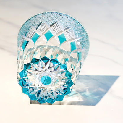 JP-140  Hand Cut To Clear Sky Blue Crystal Glass Old Fashioned Tumbler Edo Kiriko Beach Whiskey Rocks Cocktail Glasses With Gift Box