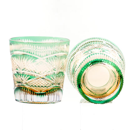 JP-141  32 cl hand cut to clear green japanese whiskey glasses masu edo kiriko colored water glasses tumbler engraved whiskey glass bar wine