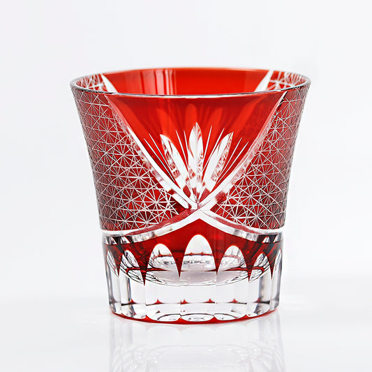 JP-017 220ml Bamboo Leaves Hand Cut To Clear Table Tumbler Flared Shaped Color Cased Glass Whiskey Tumblers Ruby Red Edo Kiriko Rock glass