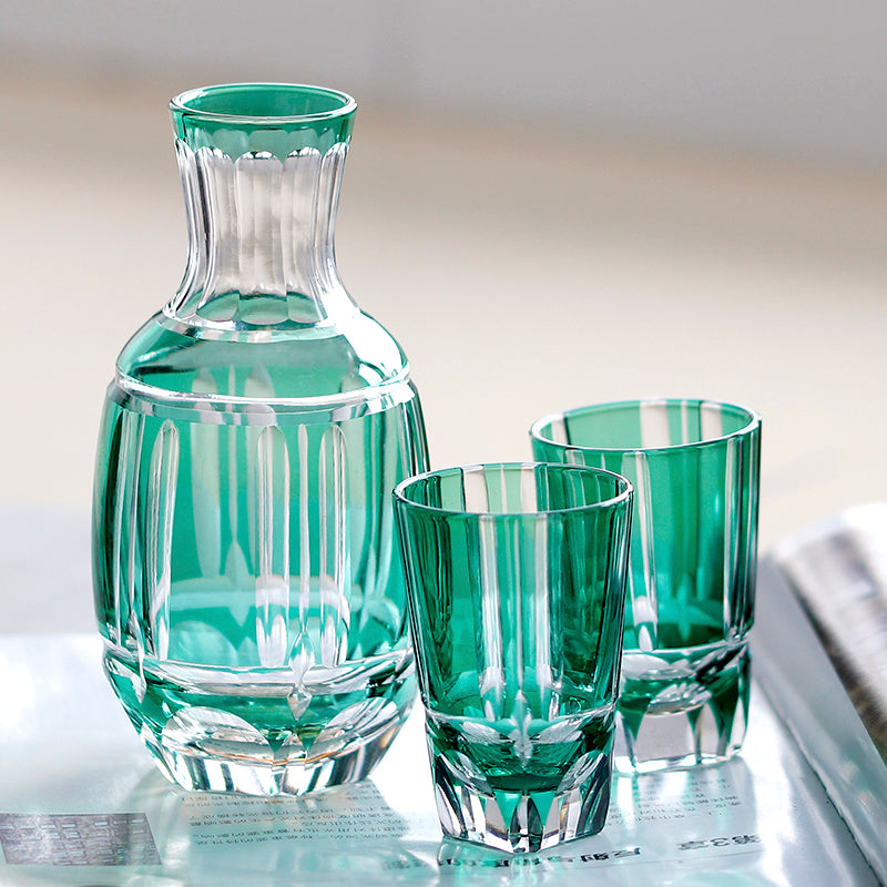 Green Bamboo Edo Kiriko Hand-cut Sake Set