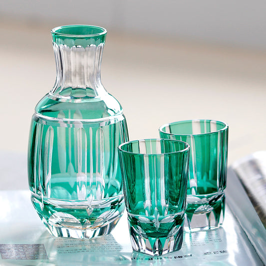 Green Bamboo Edo Kiriko Hand-cut Sake Set