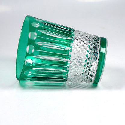 JP-095  Handmade Edo Kiriko's Green Overlaid Crystal Glass Tumbler For Whiskey Old Fashioned Beverage Social Drinkers