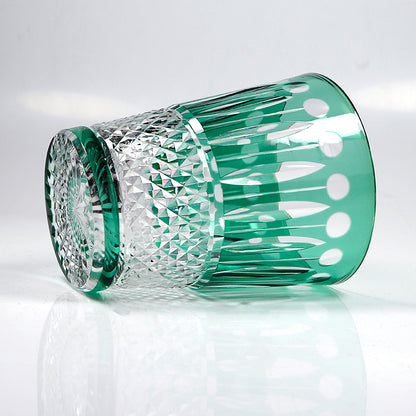 JP-095  Handmade Edo Kiriko's Green Overlaid Crystal Glass Tumbler For Whiskey Old Fashioned Beverage Social Drinkers