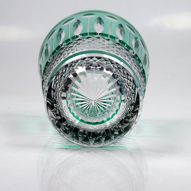 JP-095  Handmade Edo Kiriko's Green Overlaid Crystal Glass Tumbler For Whiskey Old Fashioned Beverage Social Drinkers