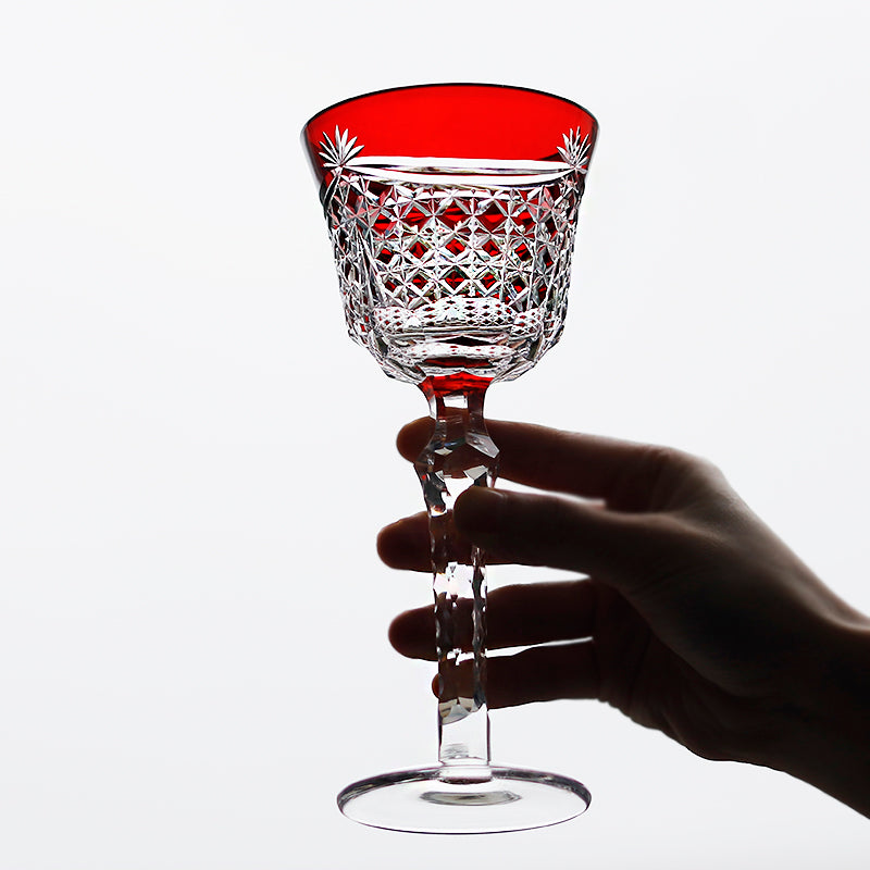 JP-100  Bohemian style Carved Glass Wine Goblet Ruby Red Hock Glasses For Wedding Party Home Barware