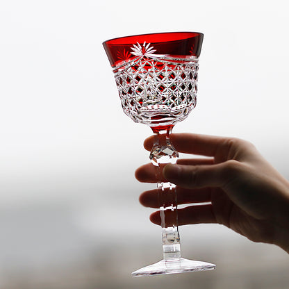 JP-100  Bohemian style Carved Glass Wine Goblet Ruby Red Hock Glasses For Wedding Party Home Barware