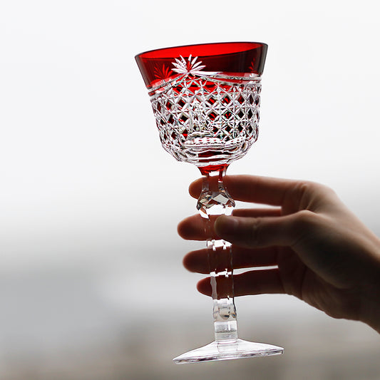 JP-100  Bohemian style Carved Glass Wine Goblet Ruby Red Hock Glasses For Wedding Party Home Barware