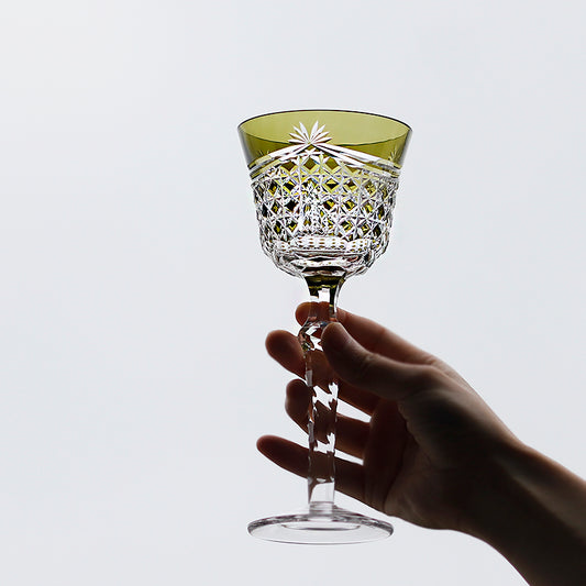 JP-100 Handmade Chartreuse Hock Wine Glasses Czech Hand Carved Glass Wine Goblet For Bar ,Hotel,Wedding,Party