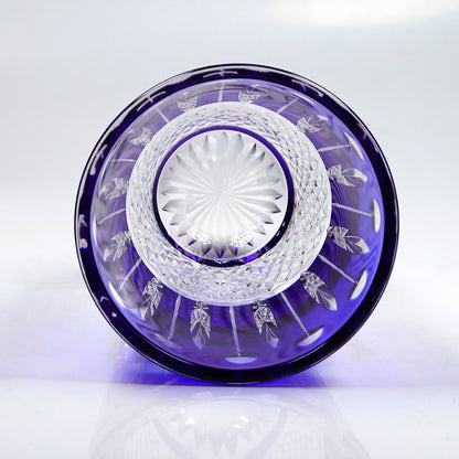 JP-095 10 oz Handcrafts Blue Cased Crystal Glass Cocktail Whiskey Tumbler Edo Kiriko Diamond Pearl Star-Cut Design