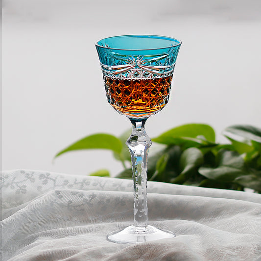 JP-100  150ml Mouth Blown Sky Blue Bohemian Glass Wine Goblet Sky Blue Hand Engraved Hock Glasses For Wedding Party Barware Home Decor