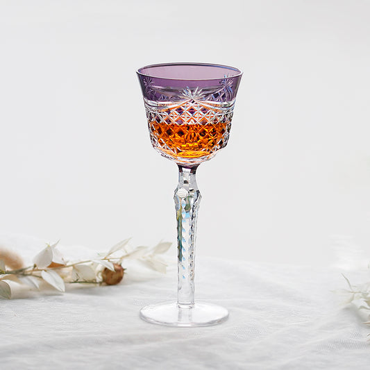 JP-100  Luxury Hand Cut To Clear and Purple Tinted Glass Wine Goblet Hock Glasses For Party Barware Home Tableware