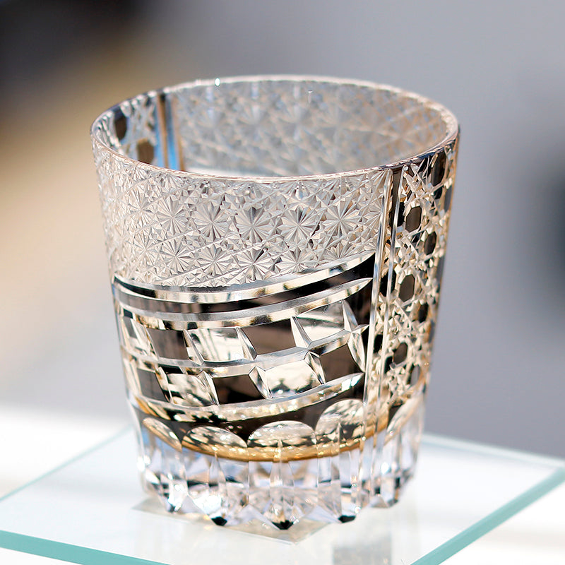 JP-142 32 cl hand cut to amber black whiskey glasses edo kiriko colored old fashioned glasses bar wine cup with gift box