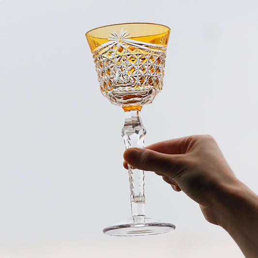 JP-100  150ml Hand Blown Yellow  Glass Wine Goblet Czech Carved Hock Glasses For Home Tableware Barware Wedding Party