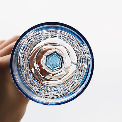 JP-100  Handcrafts Bohemian Hand Cut Wine Glass Goblet Smokey Blue Hock Glasses For Wedding Party Barware Home Tableware Decor