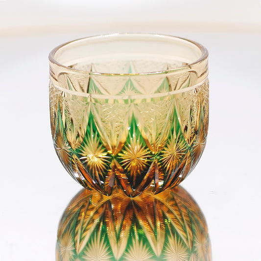 QJ-03 60ml  Edo Kiriko‘s Sake Glass Cup Amber Green 2oz Korea Soju Glass Cup Shot Glass Guest Party Favors