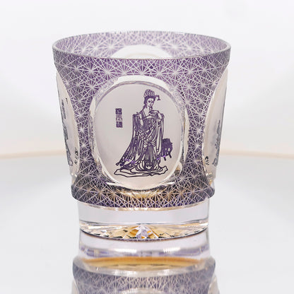 JP-143 320ml Hand Made Purple Amber Old Fashioned Glass Tumbler Etched Carved Four Great Beauties Of Ancient China Pattern