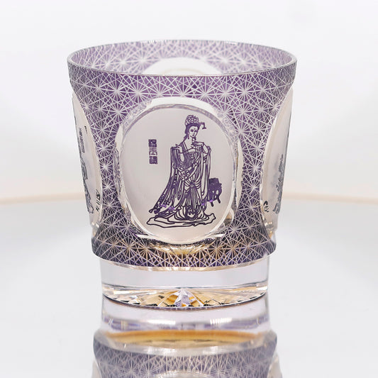 JP-143 320ml Hand Made Purple Amber Old Fashioned Glass Tumbler Etched Carved Four Great Beauties Of Ancient China Pattern
