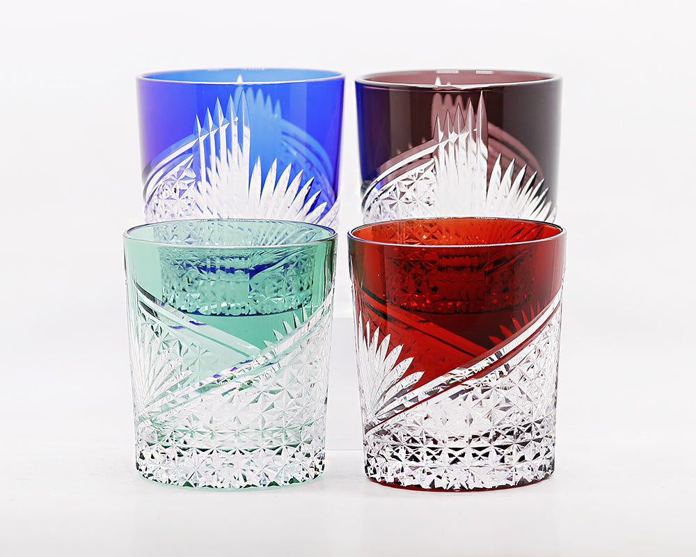 JP-123 Set Of 4pcs Color Cased Glass Cocktail Whiskey Tumbler Blue Purple Green Red  In Gift Box