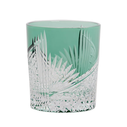 JP-123 250 ml Handmade Edo Kiriko Green Tinted Glass Rocks Cocktail Whiskey Tumbler With Gift Box