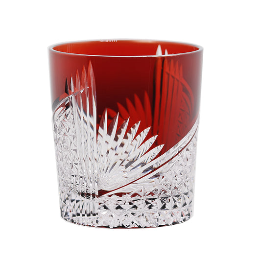 Hand-Cut Edo Kiriko Fan Pattern Whiskey Tumbler Red
