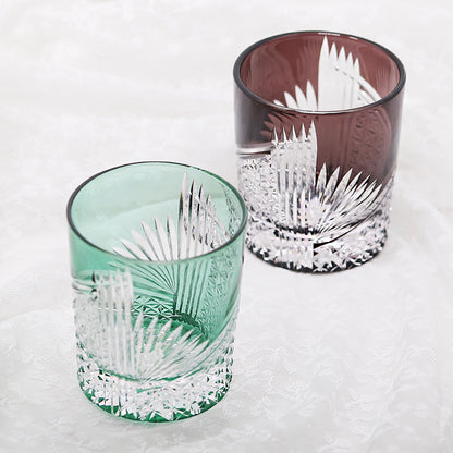 JP-123 250 ml Handmade Edo Kiriko Green Tinted Glass Rocks Cocktail Whiskey Tumbler With Gift Box