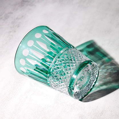 Bohemian Style Hand-cut Crystal Glass Tumbler Green 10oz