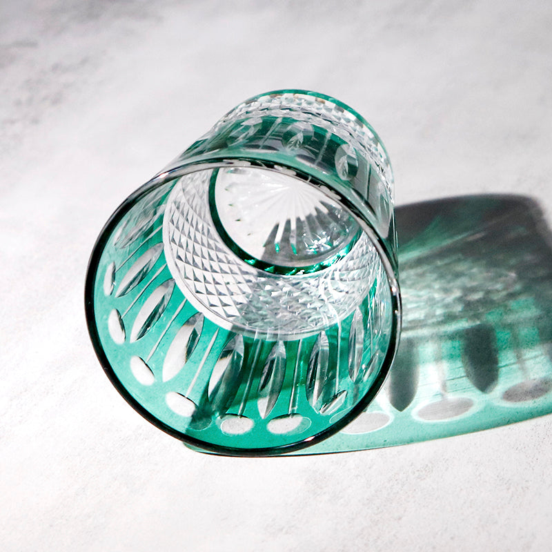 Bohemian Style Hand-cut Crystal Glass Tumbler Green 10oz