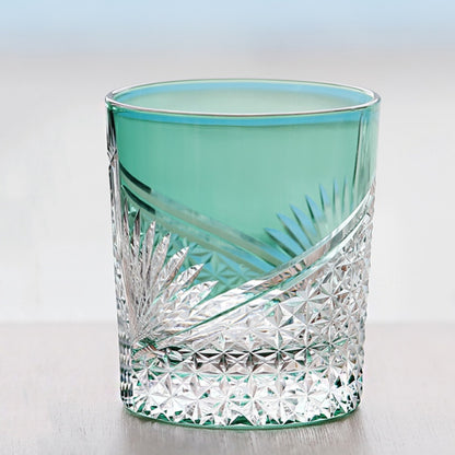 JP-123 250 ml Handmade Edo Kiriko Green Tinted Glass Rocks Cocktail Whiskey Tumbler With Gift Box
