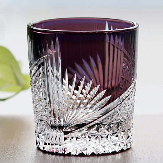 JP-123 8.5 oz Mouth Blown Purple Edo Kiriko Glass Rocks Cocktail Whiskey Tumbler In Gift Box