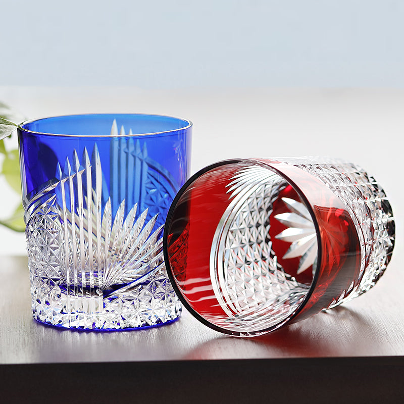 JP-123 Set Of 4pcs Color Cased Glass Cocktail Whiskey Tumbler Blue Purple Green Red  In Gift Box