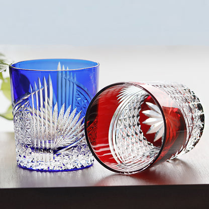 JP-123 Set Of 4pcs Color Cased Glass Cocktail Whiskey Tumbler Blue Purple Green Red  In Gift Box