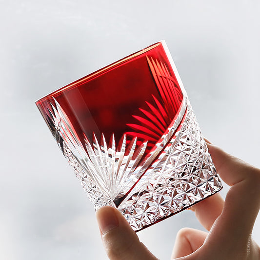 JP-123 250 ml Ruby Red Edo Kiriko Glass Rocks Cocktail Whiskey Tumbler With Gift Box