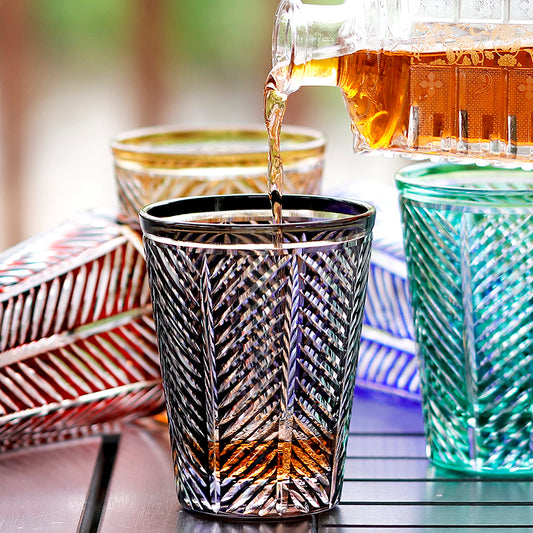 Primary image of Feather Design Hand Cut Edo Kiriko Highball Glass Tumbler - hand-cut crystal glassware