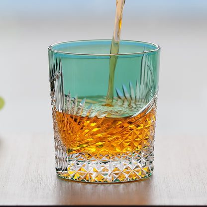 JP-123 250 ml Handmade Edo Kiriko Green Tinted Glass Rocks Cocktail Whiskey Tumbler With Gift Box