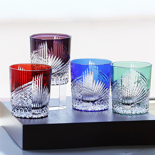 JP-123 Set Of 4pcs Color Cased Glass Cocktail Whiskey Tumbler Blue Purple Green Red  In Gift Box