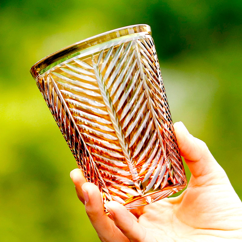 Feather Design Hand Cut Edo Kiriko Highball Glass Tumbler