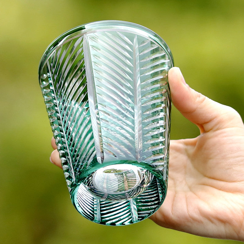 Feather Design Hand Cut Edo Kiriko Highball Glass Tumbler
